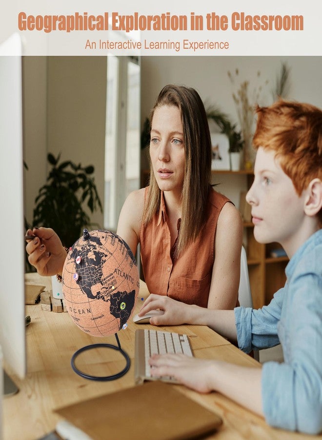 YCCYYCCY 6" Cork Globe with 100 National Flag Pins & 50 Colored Push Pins - Cork World Map with Rotating Stand - Pin Globe for Travel Tracking, Home or Office Decor - Gift for Couples & Families(DH-DQY-145) - Image 4